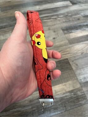 Red Pikachu Pattern Wrist Key Fob - handmade by me